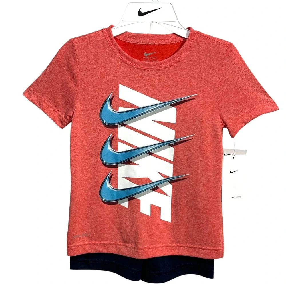 Nike Little Boys Dri-FIT T-Shirt & Shorts Outfit Set Size 4 Navy Blue Multi